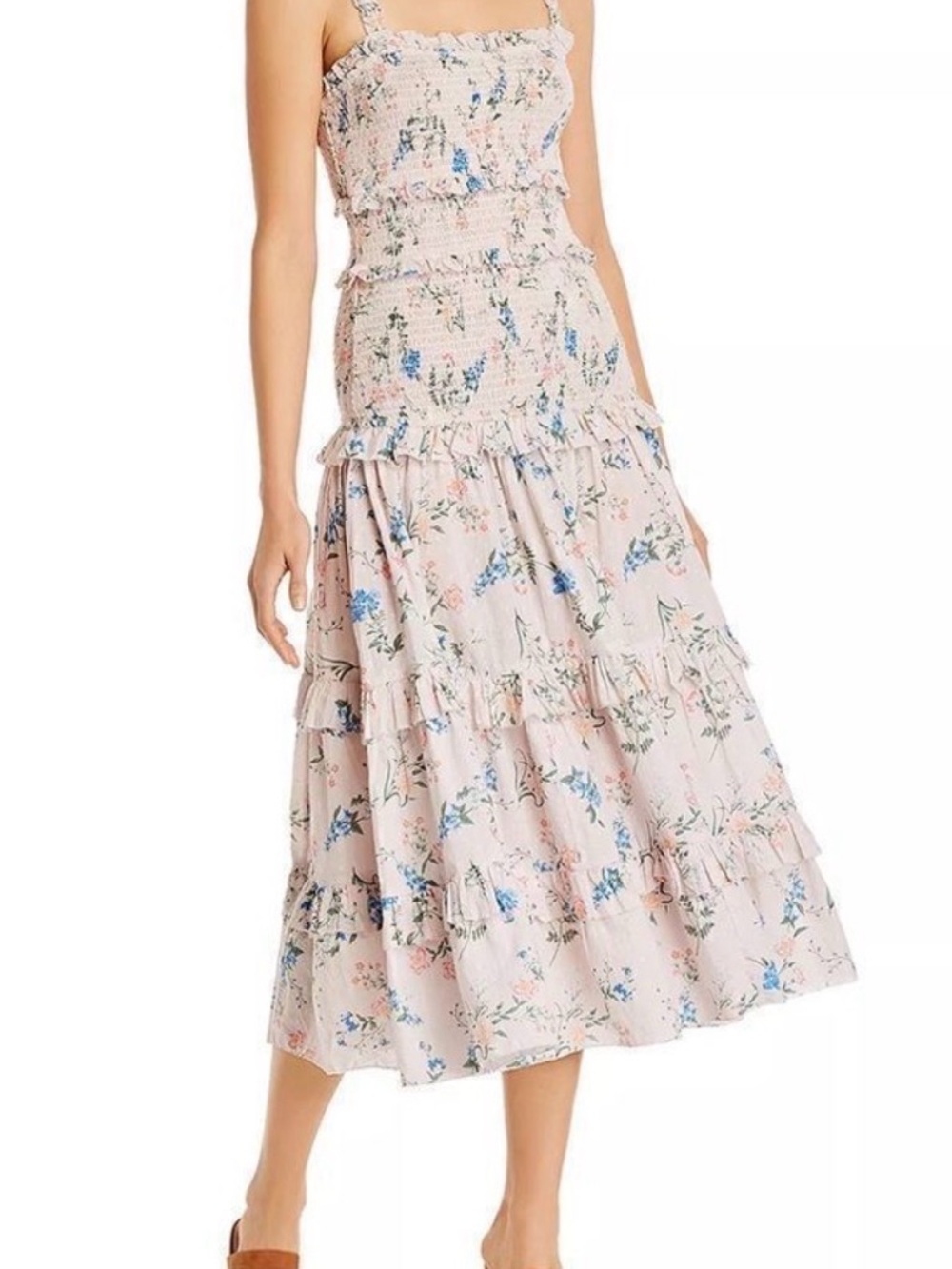 Saylor Althea Floral Pink Tiered Midi Dress